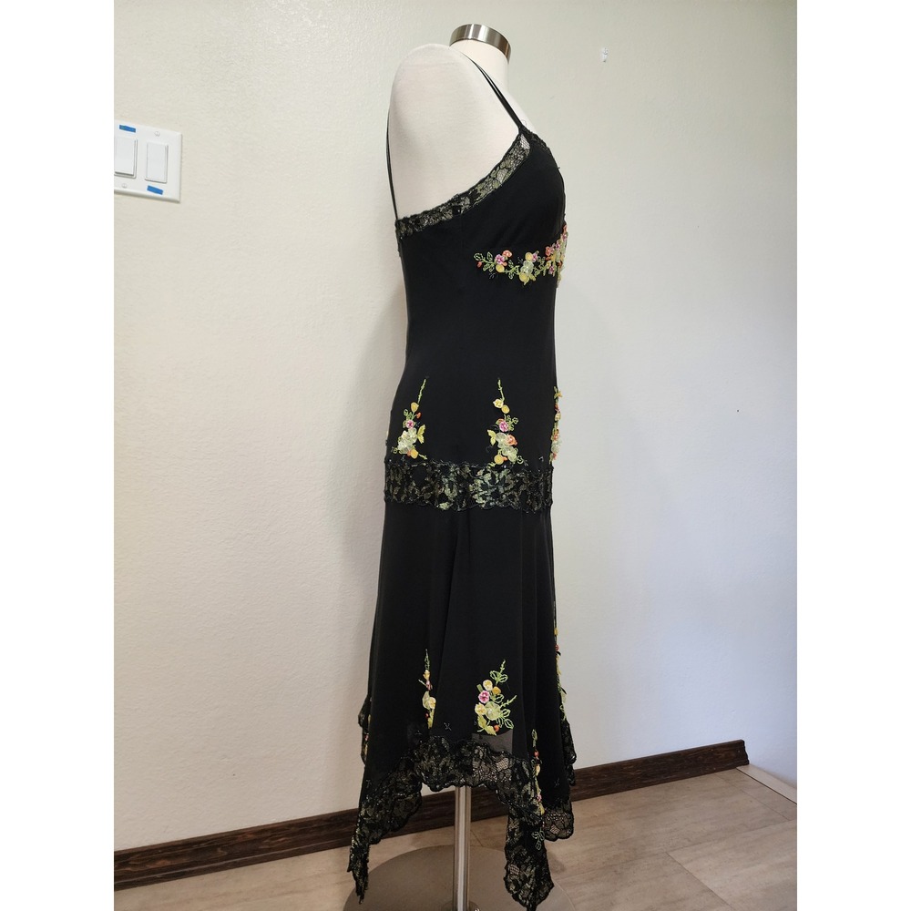 Vintage Sue Wong Silk Fairy Dress 90s Y2K Embroidered Floral Lace Black size 6 - Picture 9 of 16